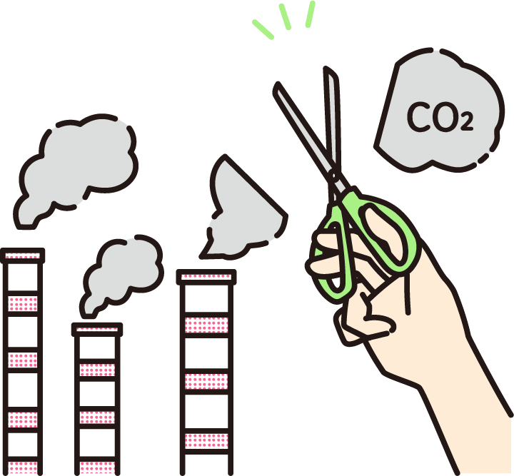 二酸化炭素排出量削減のイラスト。環境問題。地球温暖化